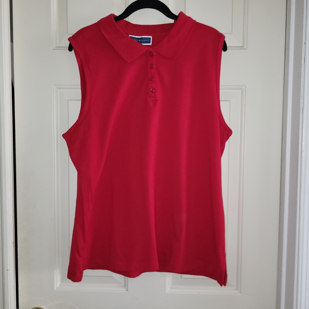 2/$30 NEW Karen Scott Red Sleeveless Fitted Polo Shirt - XXL